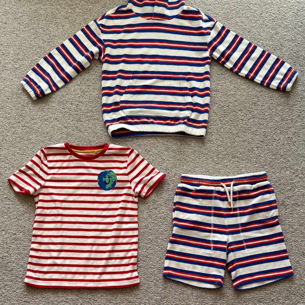 Mini Boden Striped Hoodie, T-Shirt, and Shorts Set